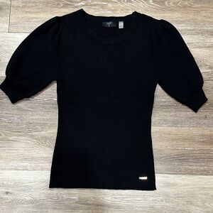 Tahari Elegant Black Puff Sleeve Blouse